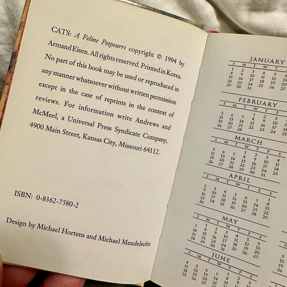 📚Vintage 1995 Cat Calendar Agenda Hardcover Illustrated Book - Picture 11 of 12